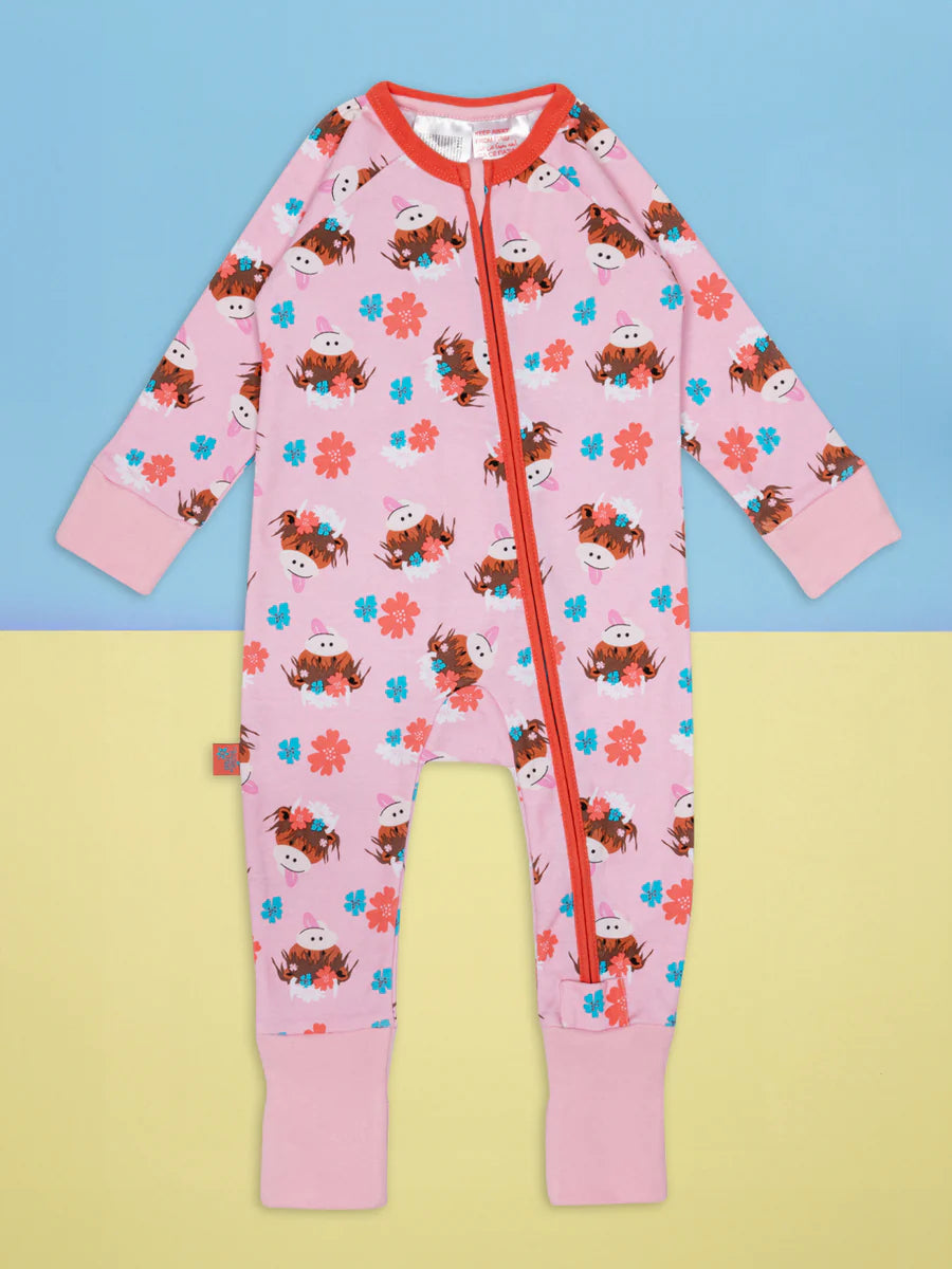 Bonnie Highland Cow Zip Up Romper