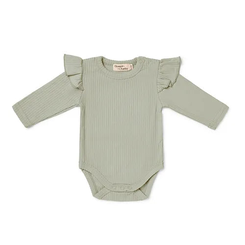 Organic Cotton Frill Bodysuit - Ocean Green